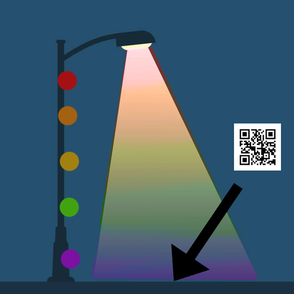 A mock up of an street light that shines rainbow lights.