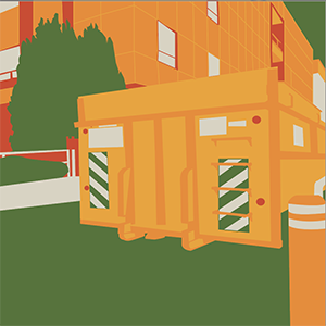 A vector illustration of a dumpster on the USF campus.