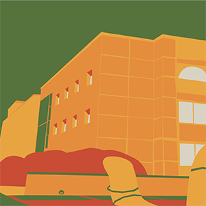 A vector illustration of the library on the USF campus.