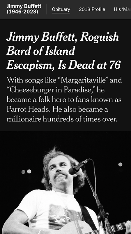 Jimmy Buffett's obituary.